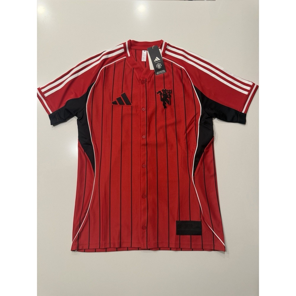 Adidas Manchester United MUFC US Shirt Red Pinstripe Mens Small JN2832 NWT